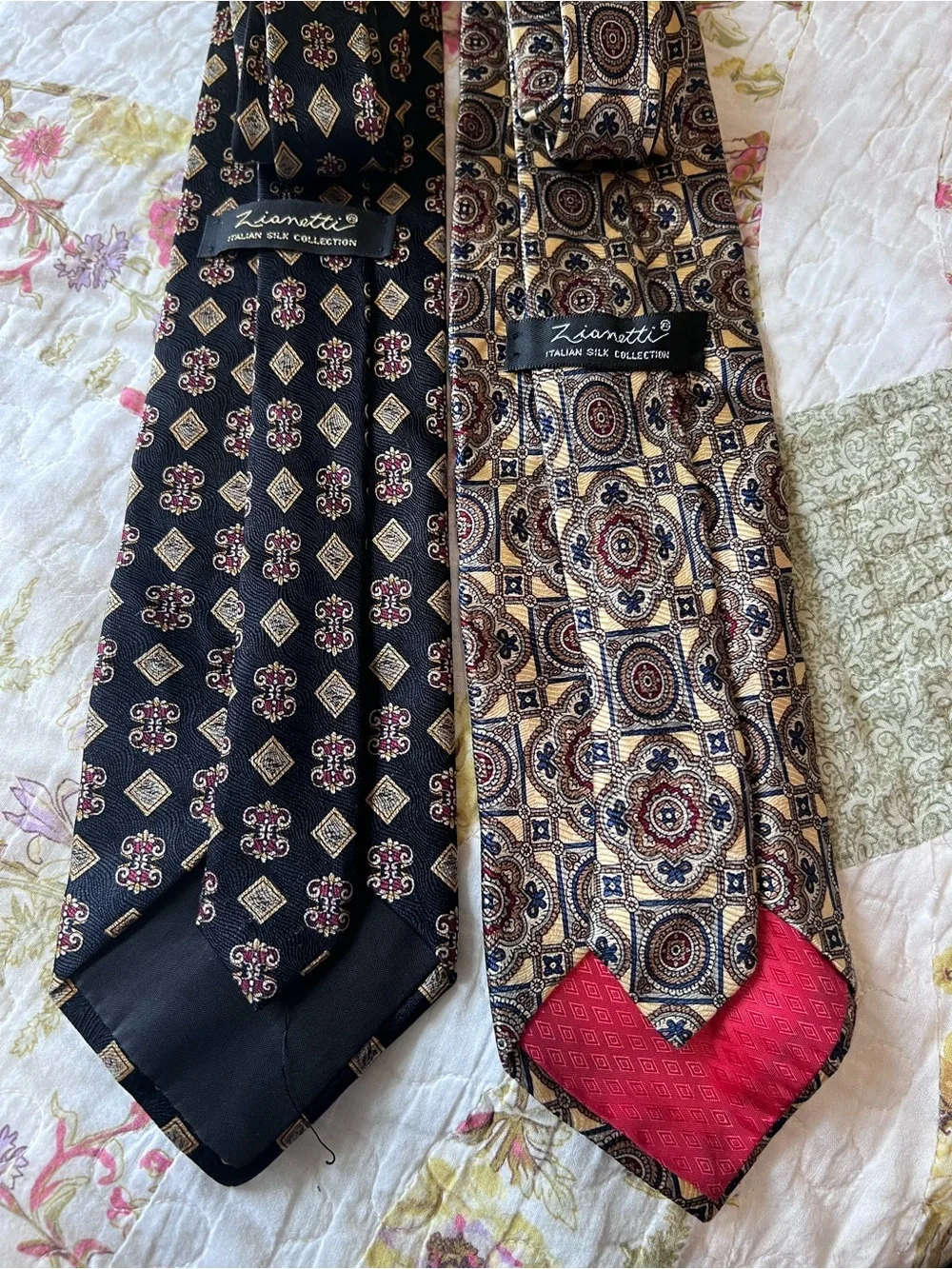 Zianetti Italian Silk Collection Tie Bundle Geometric Medallion 2pc Lot